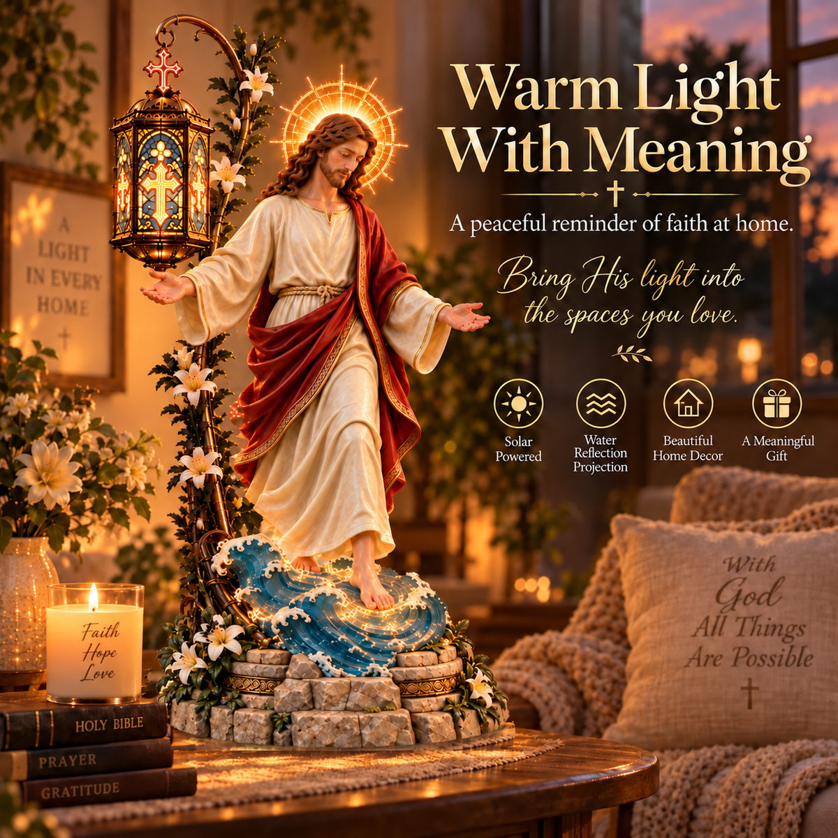 ✝️ Walk by Faith™ – Jesus Walking on Water Divine Reflection Light