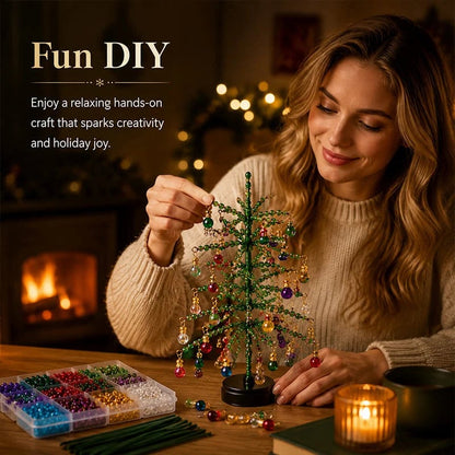 🎄 DIY Beaded Christmas Tree Kit — Warm LED Lights Included | Complete Craft Set: Crystal Beads, Angel Topper, Base & String Lights | Hand-Made Mini Tree That Looks Straight Off a Boutique Shelf | Fun Holiday Project for Kids & Family
