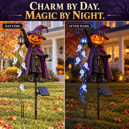 🎃 Halloween Sale 👻 Pumpkin Wizard Solar Garden Light with Glowing Ghost Cascade