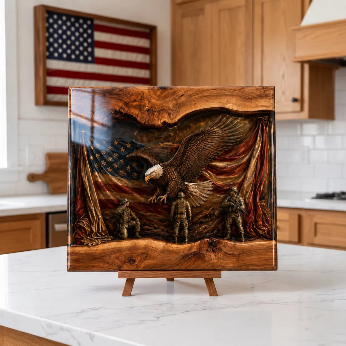 🦅 American Valor™ – Handcrafted Veteran Tribute Wooden Display