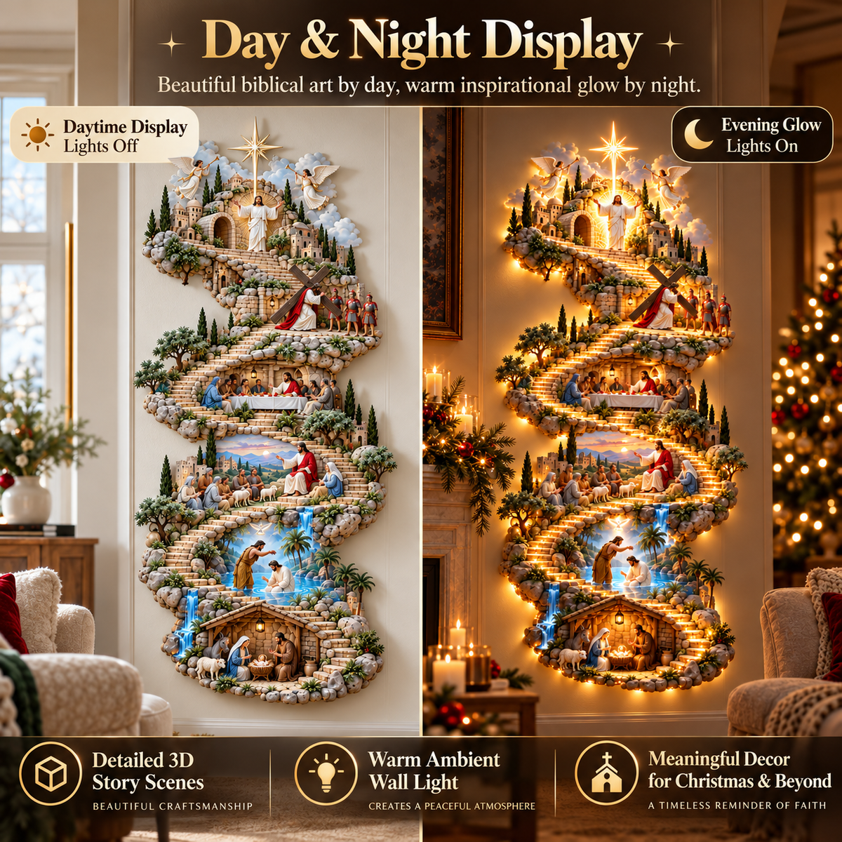 ✝️ The Journey of Jesus™ — Lighted 3D Biblical Story Wall Art
