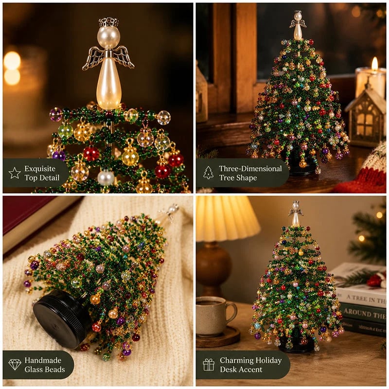 🎄 DIY Beaded Christmas Tree Kit — Warm LED Lights Included | Complete Craft Set: Crystal Beads, Angel Topper, Base & String Lights | Hand-Made Mini Tree That Looks Straight Off a Boutique Shelf | Fun Holiday Project for Kids & Family