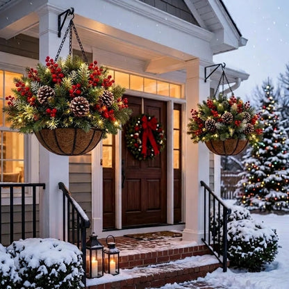 🏆 Pre-Lit Christmas Hanging Basket | Pre-lit, weather-resistant, and zero maintenance