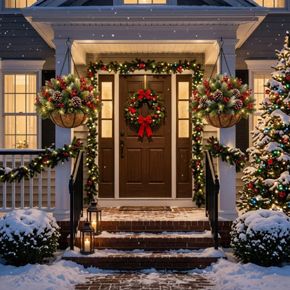 🏆 Pre-Lit Christmas Hanging Basket | Pre-lit, weather-resistant, and zero maintenance