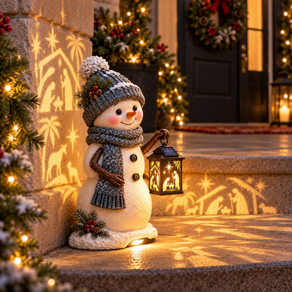Snowman Nativity Lantern™ – Solar Christmas Porch Light with Holy Family Glow