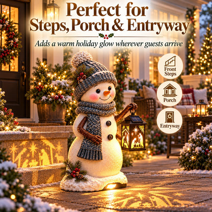 Snowman Nativity Lantern™ – Solar Christmas Porch Light with Holy Family Glow