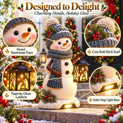 Snowman Nativity Lantern™ – Solar Christmas Porch Light with Holy Family Glow
