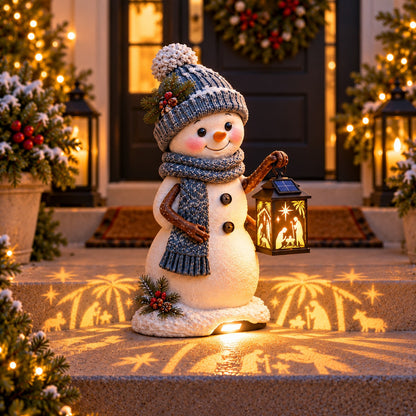 Snowman Nativity Lantern™ – Solar Christmas Porch Light with Holy Family Glow