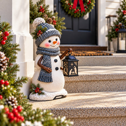 Snowman Nativity Lantern™ – Solar Christmas Porch Light with Holy Family Glow