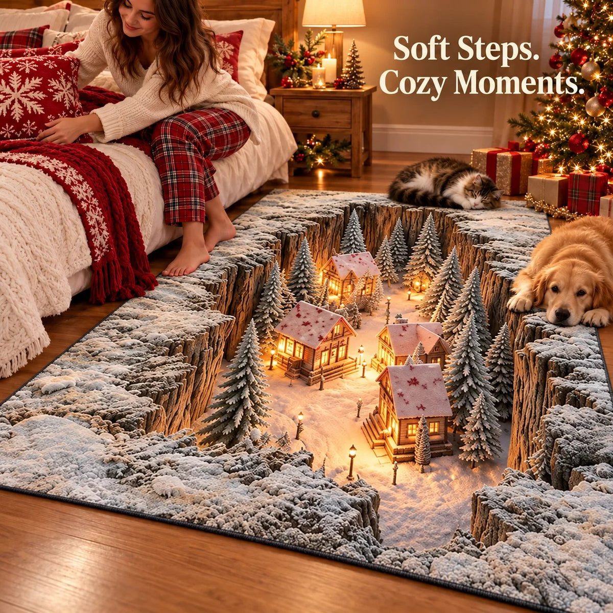 ❄️Optical Illusion Christmas Scene Rug | Bring A Hidden Winter Village To Your Floor🎄