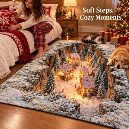 ❄️Optical Illusion Christmas Scene Rug | Bring A Hidden Winter Village To Your Floor🎄
