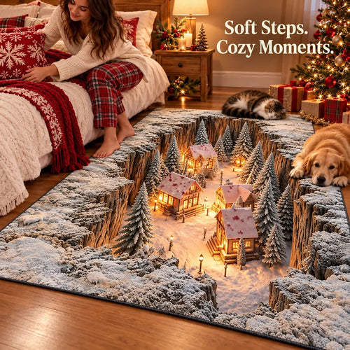 ❄️Optical Illusion Christmas Scene Rug | Bring A Hidden Winter Village To Your Floor🎄