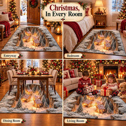 ❄️Optical Illusion Christmas Scene Rug | Bring A Hidden Winter Village To Your Floor🎄