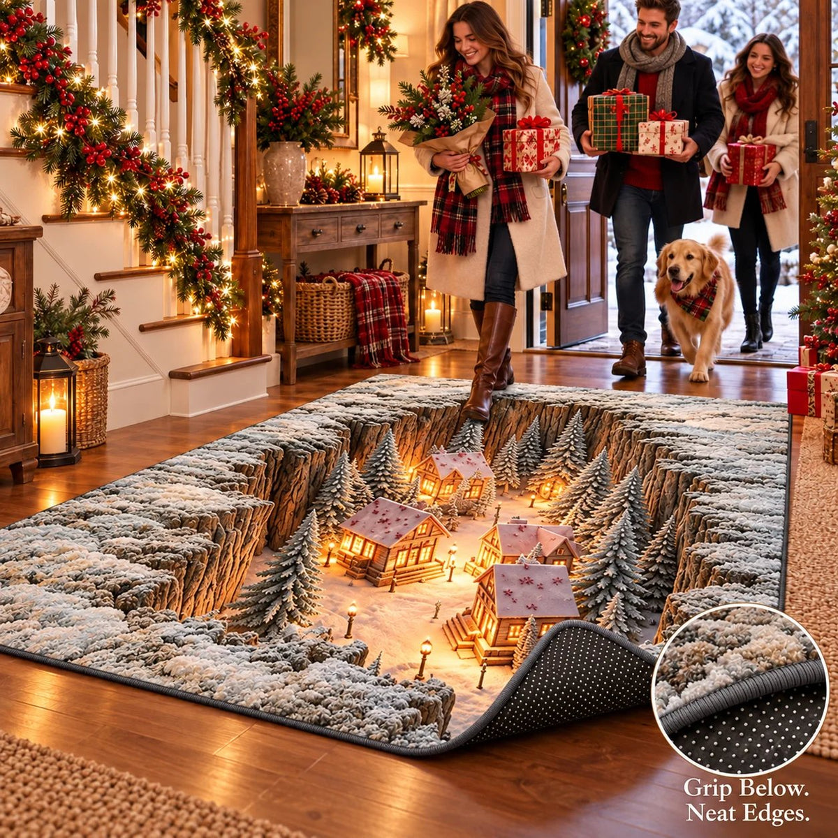 ❄️Optical Illusion Christmas Scene Rug | Bring A Hidden Winter Village To Your Floor🎄