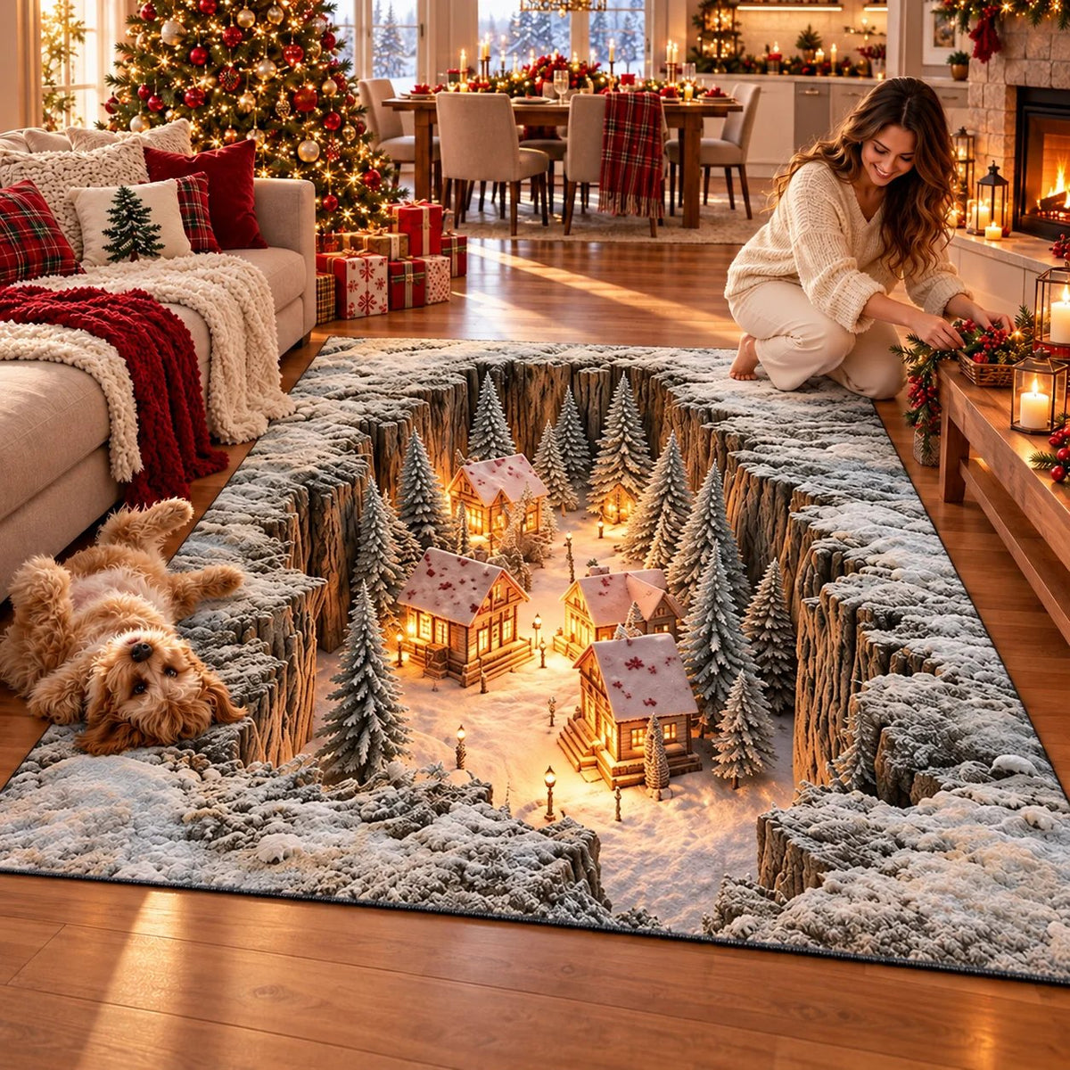 ❄️Optical Illusion Christmas Scene Rug | Bring A Hidden Winter Village To Your Floor🎄