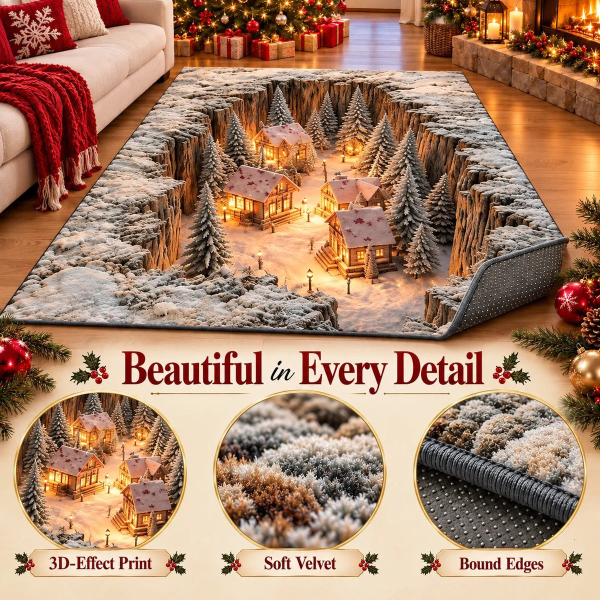 ❄️Optical Illusion Christmas Scene Rug | Bring A Hidden Winter Village To Your Floor🎄
