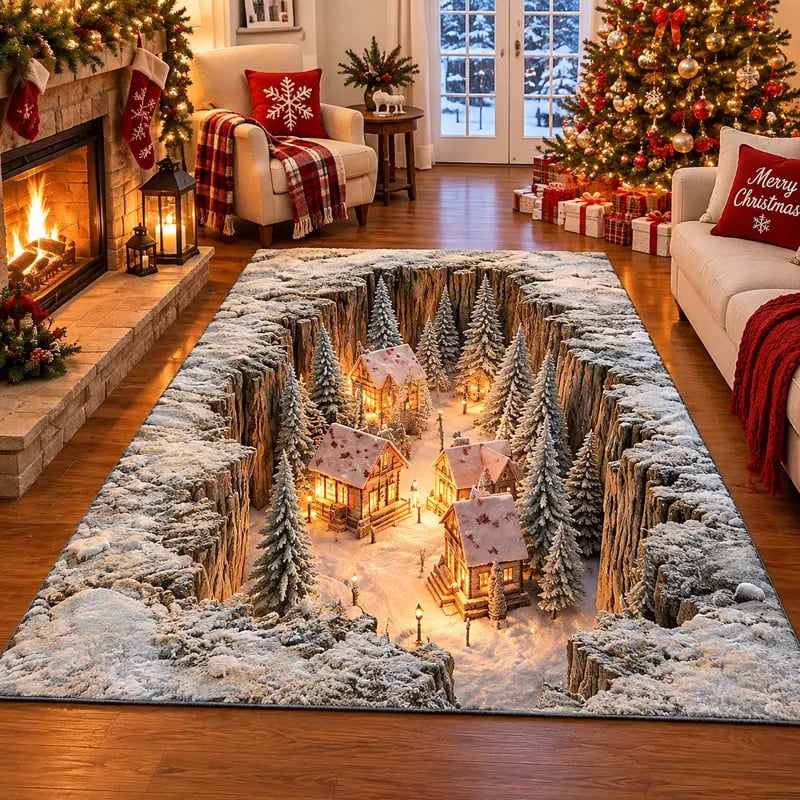 ❄️Optical Illusion Christmas Scene Rug | Bring A Hidden Winter Village To Your Floor🎄
